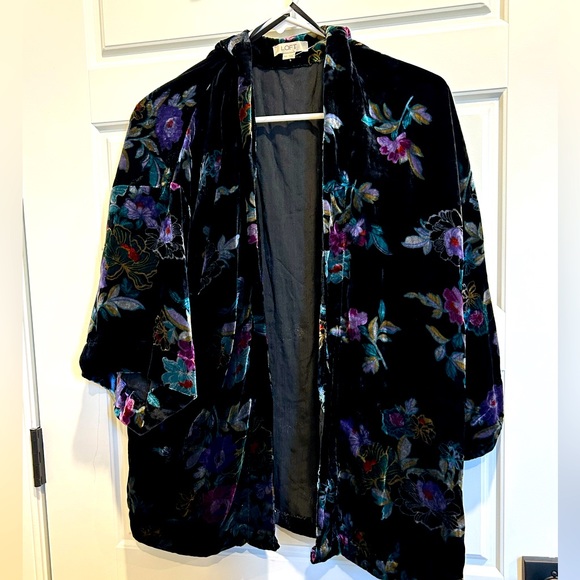 Loft Jewel Tone Floral Pattern Velvet Open Cardigan Size M/L - Picture 1 of 5